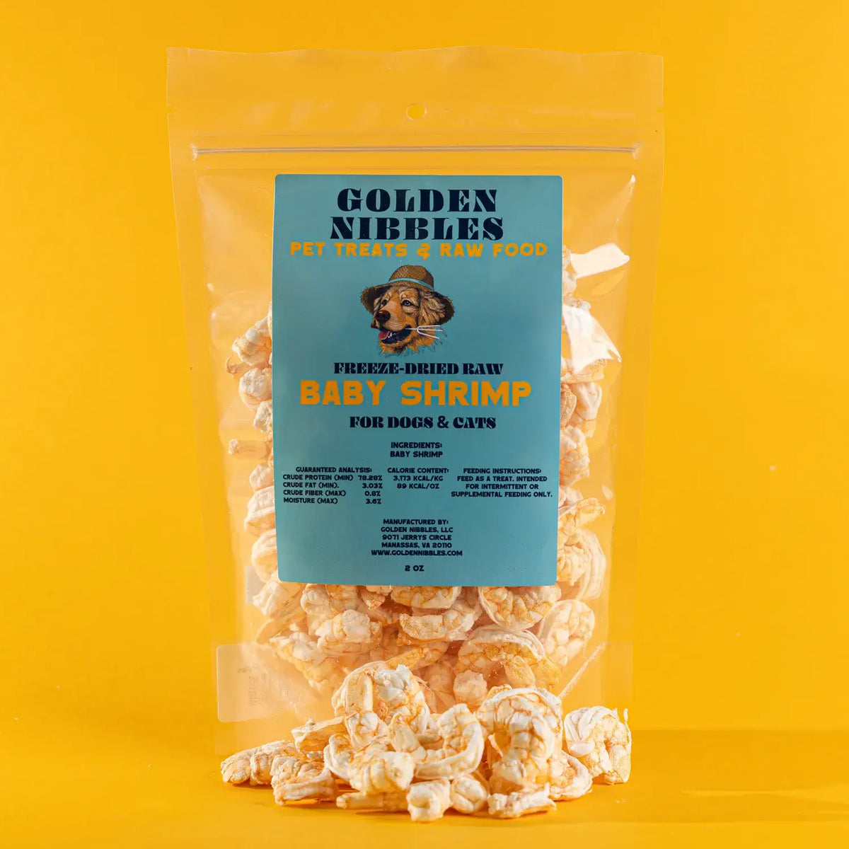 Golden Nibbles - Baby Shrimp - 2oz Bag - Freeze Dried Treats for Dogs & Cats