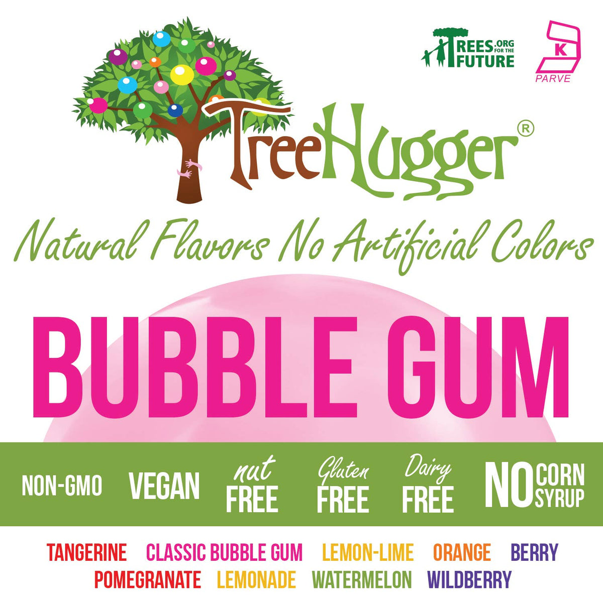 Tree Hugger Gum and Bubble Gum Filled Candy - Tree Hugger Bubble Gum Citrus Berry BULK Assortment 22mm