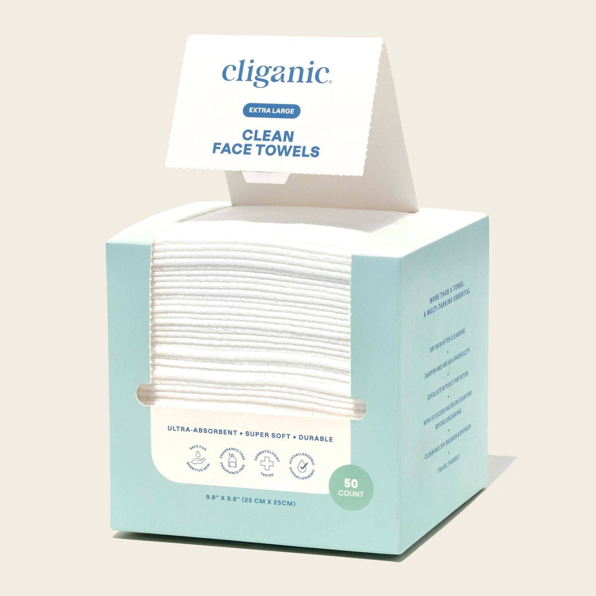 Cliganic - Clean Face Towels XL, Disposable, Ultra-Absorbent