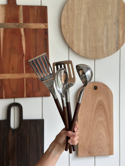 Salt & York - Olive/Walnut Wood Handle Utensil Set with Stainless Steel