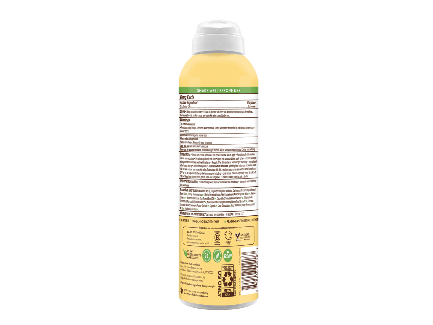 Babo Botanicals - Sheer Zinc Mineral Sunscreen Spray SPF30