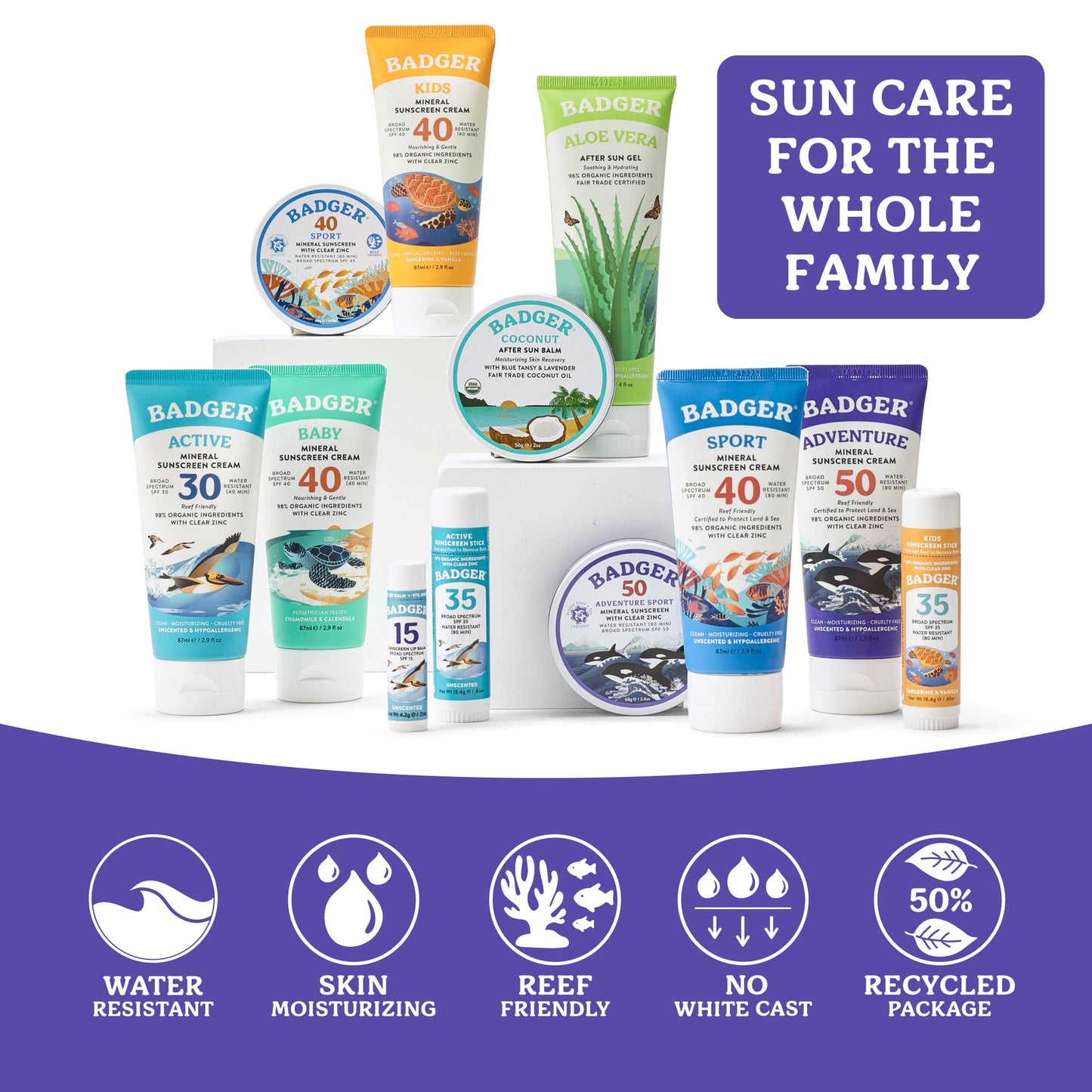 Badger - Badger Mineral Sunscreen Cream SPF 50, Zinc Oxide Sun Care