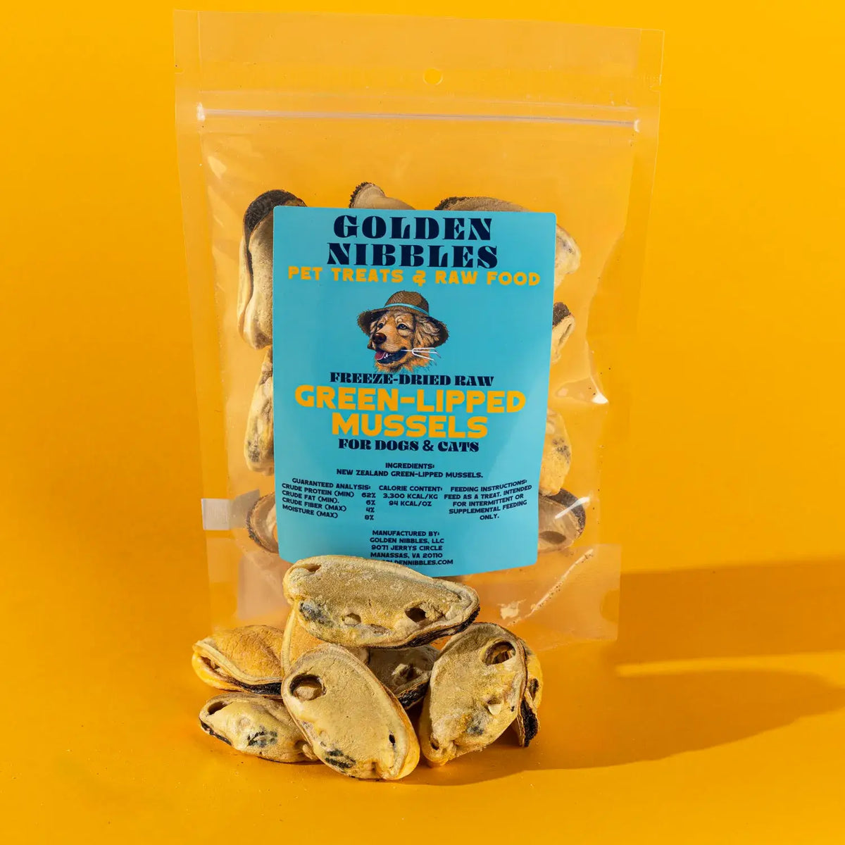Golden Nibbles - New Zealand Green-Lipped Mussel - 2oz Bag - Freeze-Dried
