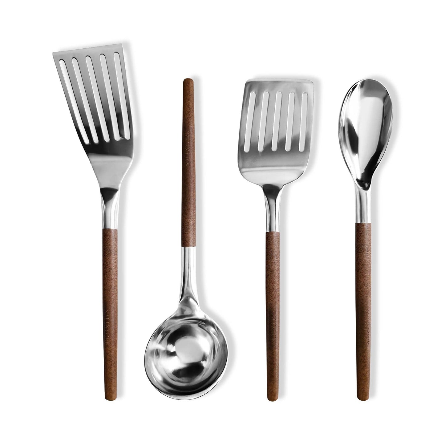 Salt & York - Olive/Walnut Wood Handle Utensil Set with Stainless Steel