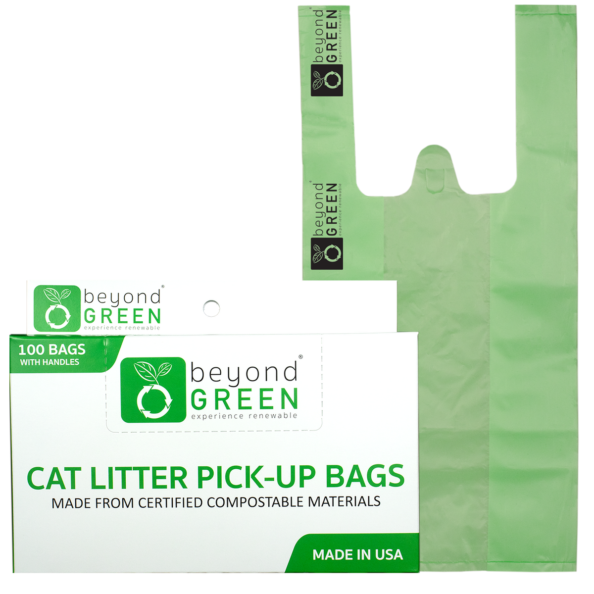 BeyondGREEN Cat Litter Bags - Regular - 100 Bags with Handle
