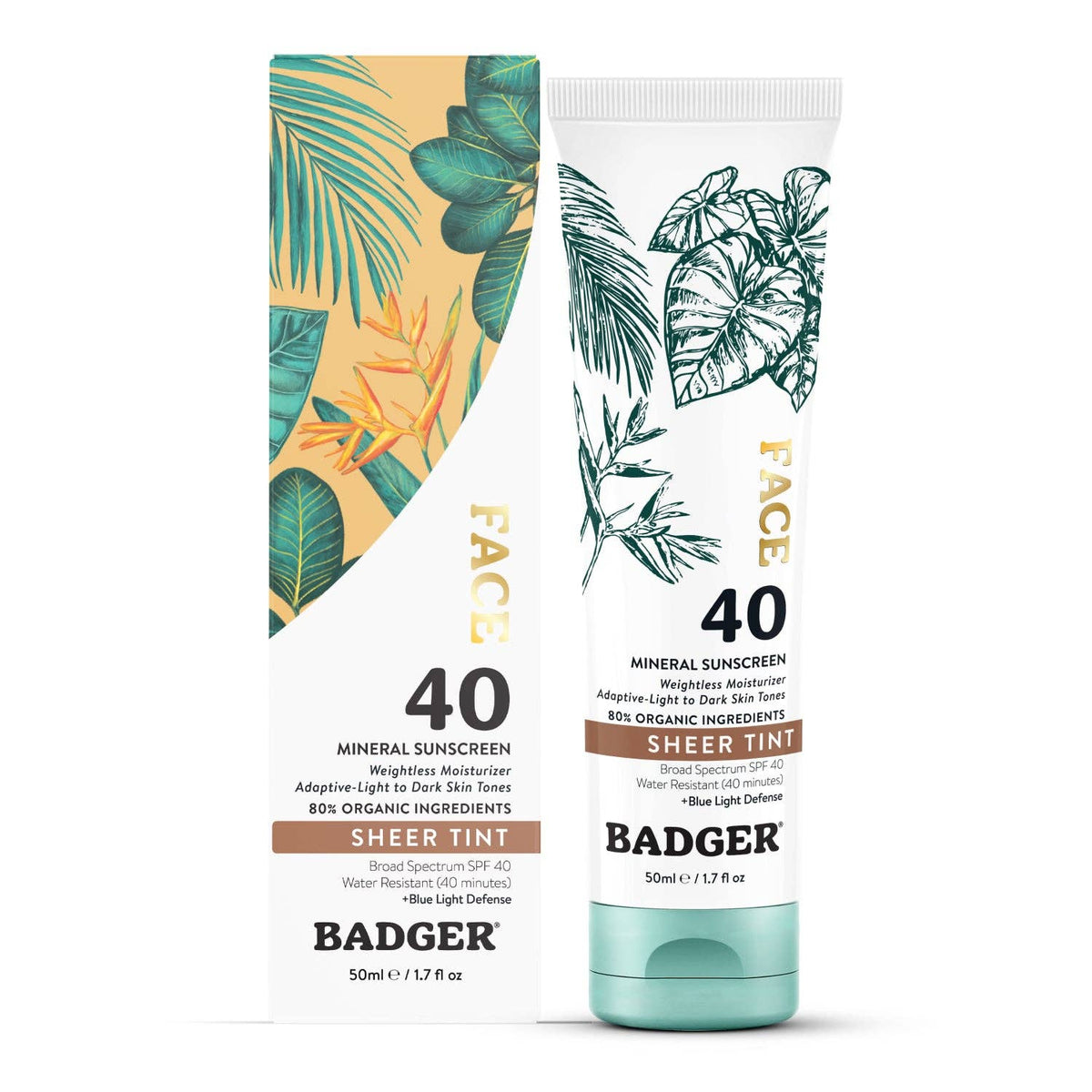 Badger - Badger Mineral Tinted Face Sunscreen SPF 40, with Zinc Oxide