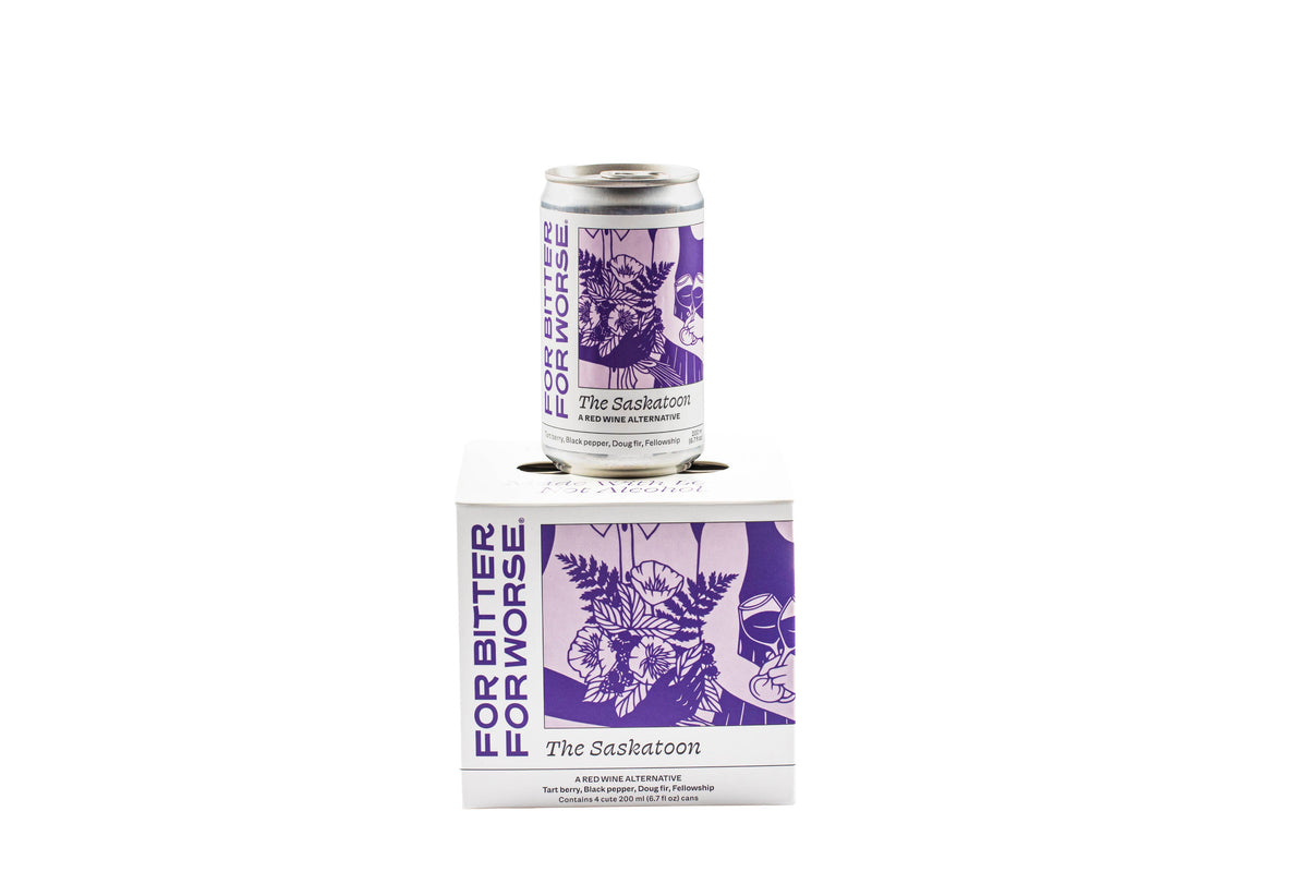 For Bitter For Worse - The Saskatoon cans, nonalcoholic cocktail mocktail, wine