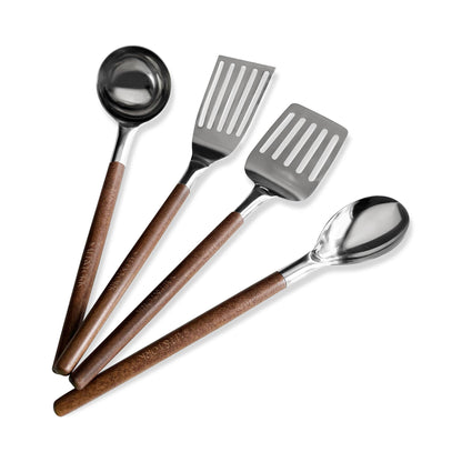 Salt & York - Olive/Walnut Wood Handle Utensil Set with Stainless Steel