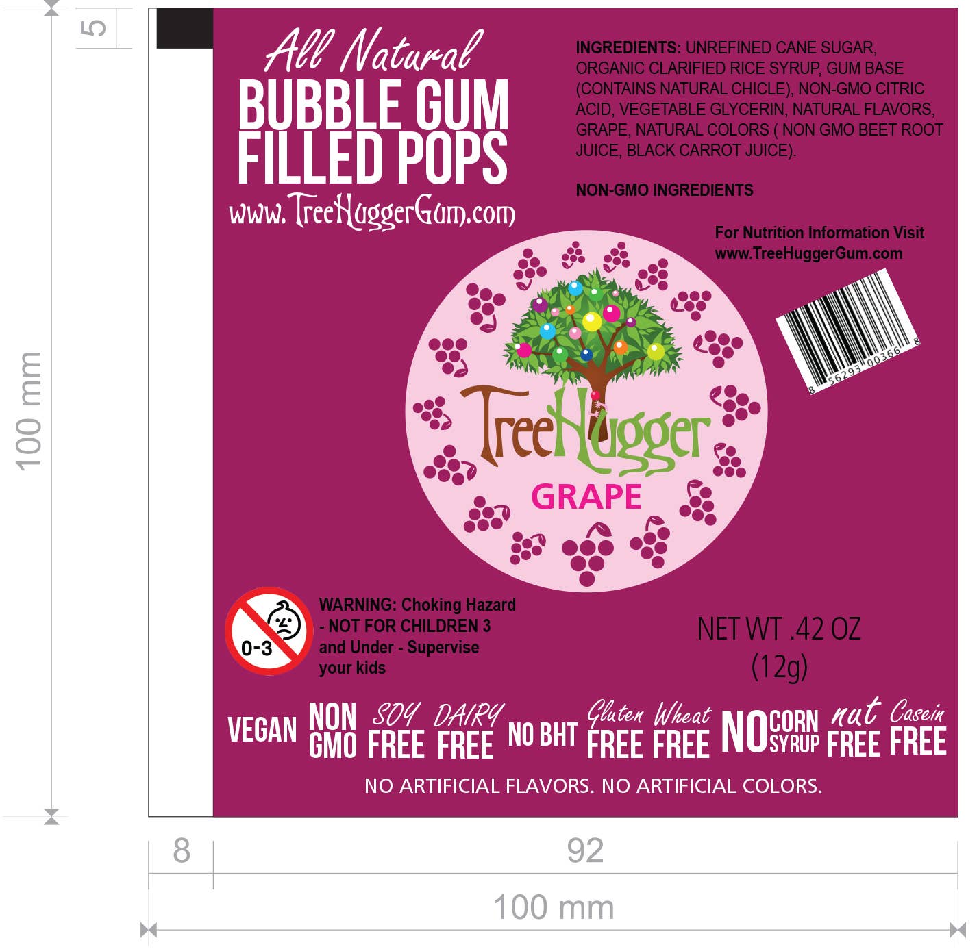 Tree Hugger Gum and Bubble Gum Filled Candy - TREE HUGGER BUBBLE GUM FILLED POPS 48 CT COUNTER DISPLAY