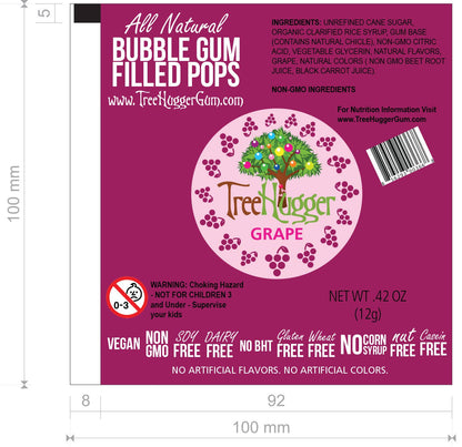 Tree Hugger Gum and Bubble Gum Filled Candy - TREE HUGGER BUBBLE GUM FILLED POPS 48 CT COUNTER DISPLAY
