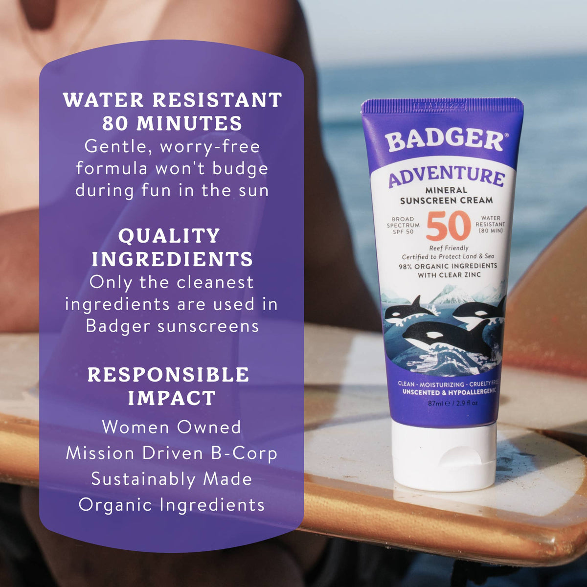 Badger - Badger Mineral Sunscreen Cream SPF 50, Zinc Oxide Sun Care