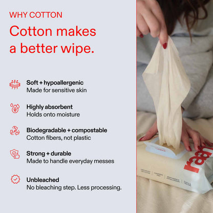 100% Cotton Water Wipes, Unbleached, EWG Verified by Raan
