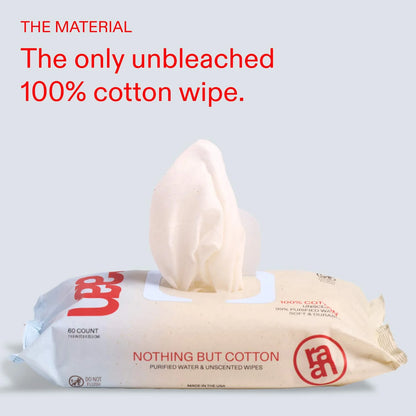 100% Cotton Water Wipes, Unbleached, EWG Verified by Raan